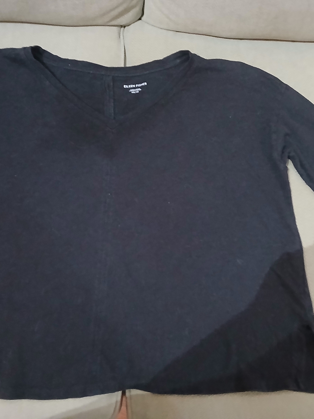 Eileen Fisher Women’s Black V-Neck Cotton Shirt Size XXS Long Sleeve